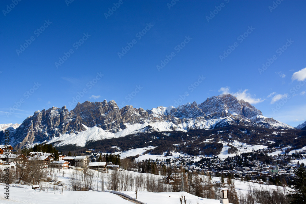 the valley of Cortina D'Ampezzo and Mount Cristallo in the background