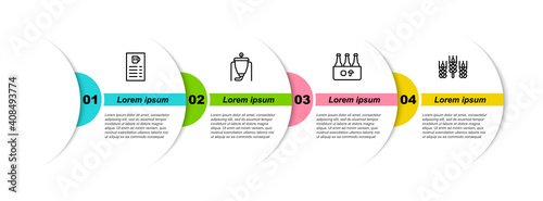 Set line Beer menu, brewing process, Pack of beer bottles and Wheat. Business infographic template. Vector.