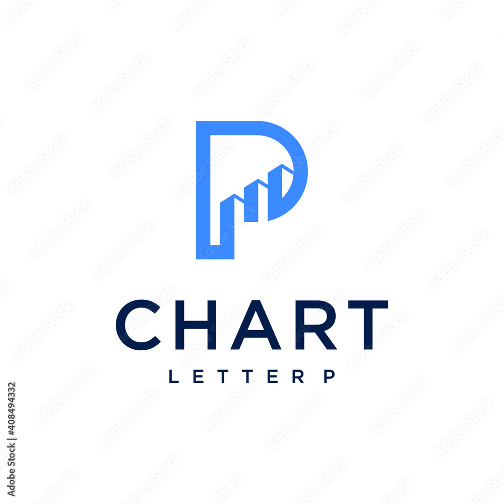 P chart logo vector with growth symbol and blue color P chart logo vector with growth symbol and blue color