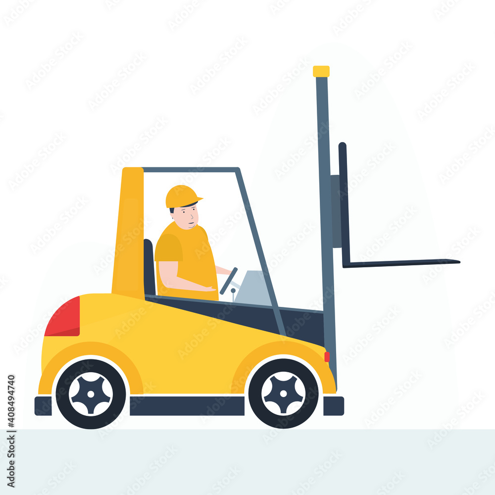 Forklift truck, vector illustration. The driver. flat style Forklift truck, vector illustration. The driver. flat style