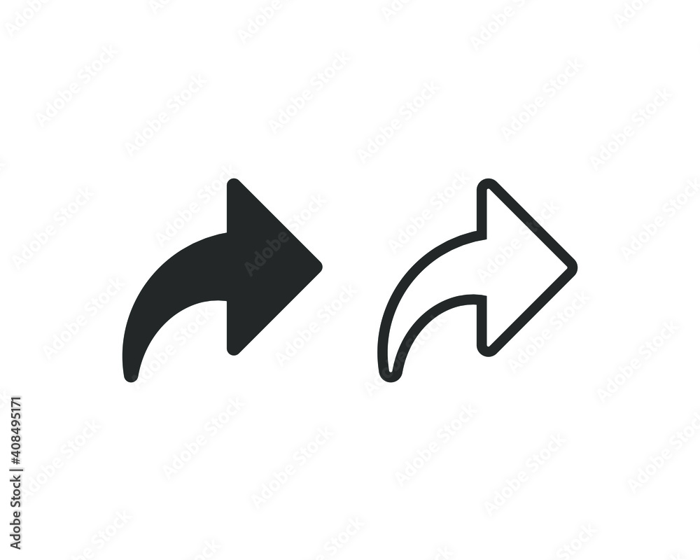 Share link arrow icon. Send forward symbol. Transmit message vector arrowhead sign. Application and web interface button image. Flat shape silhouette. Share link arrow icon. Send forward symbol. Transmit message vector arrowhead sign. Application and web interface button image. Flat shape silhouette.