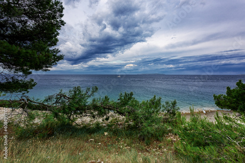 landscape with mediterranean coastline. The storm is approaching.