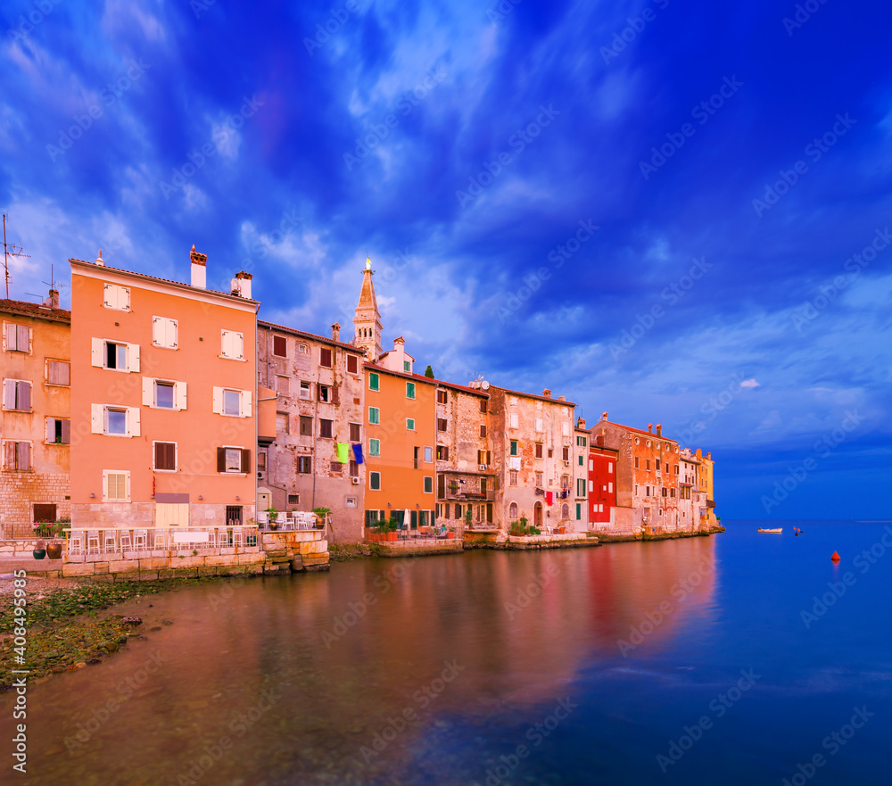 Wonderful morning view of old  Rovinj town with multicolored buildings, Croatia.