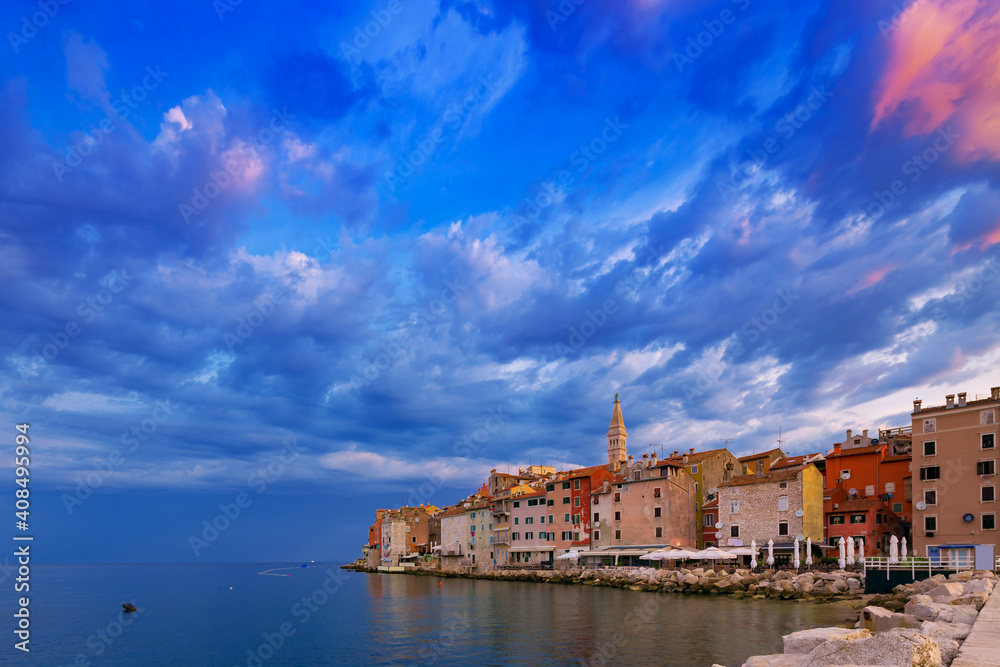 Wonderful morning view of old  Rovinj town with multicolored buildings, Croatia.