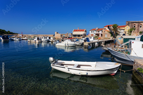 boats moored in the bay of St.Marthin, Losinj island, Croatia.