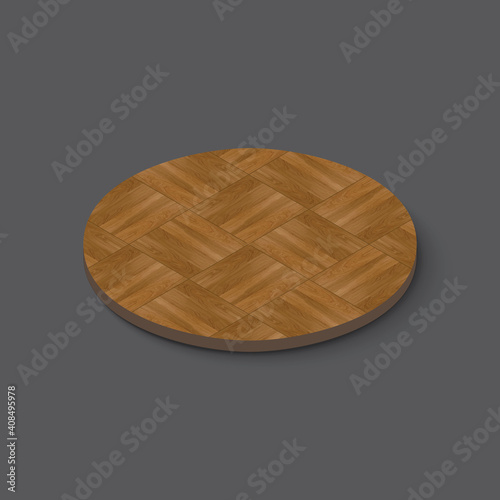 Circle wooden floor on dark gray floor