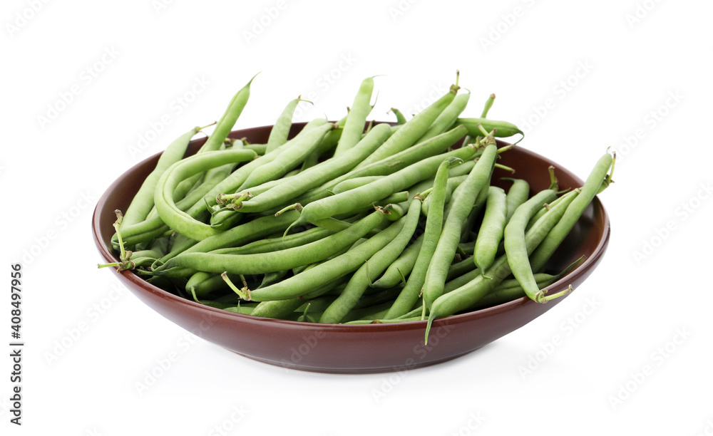 Fresh green beans in bowl isolated on white Fresh green beans in bowl isolated on white