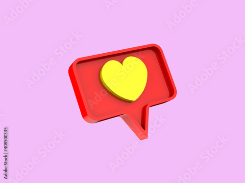 Social media like heart icon Minimal isolated symbol, 3D rendering on pink background.