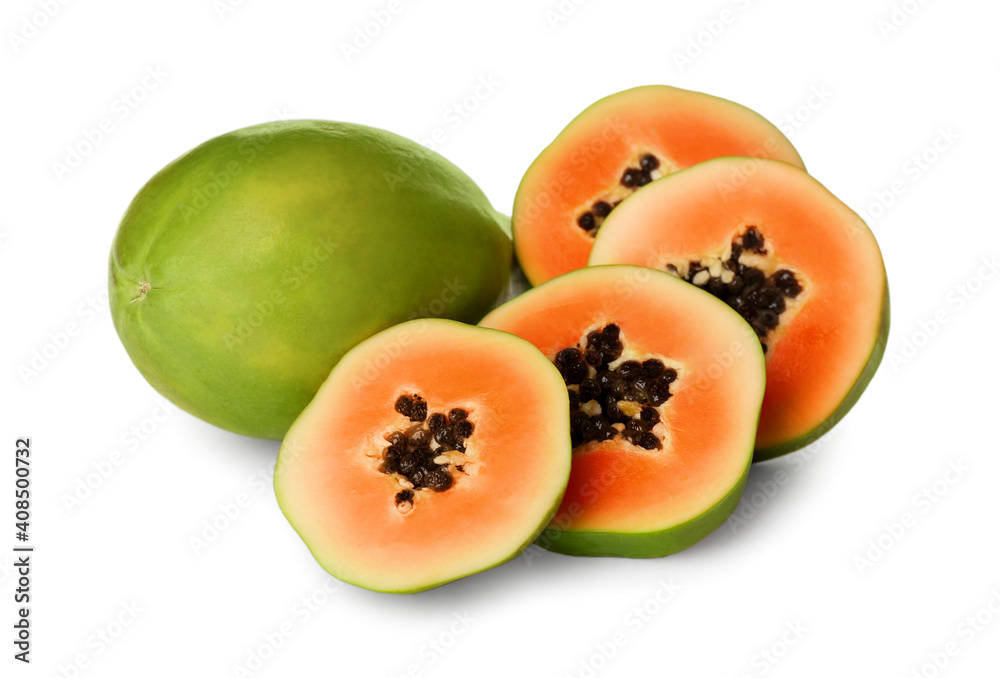Fresh ripe papaya fruits on white background Fresh ripe papaya fruits on white background