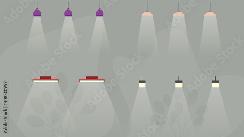 Set of lamps. Light bulb and lamp. Electric lighting. Interior elements. Contemporary interiors. Vector isolated lamp.
