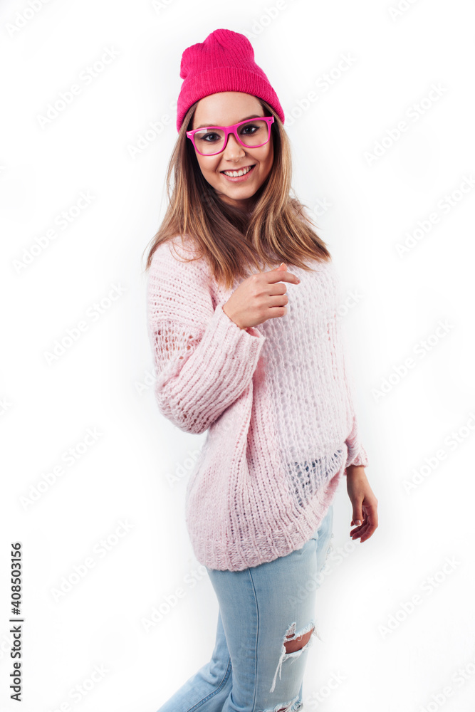 young pretty stylish hipster girl posing emotional isolated on white background happy smiling cool smile, lifestyle people concept young pretty stylish hipster girl posing emotional isolated on white background happy smiling cool smile, lifestyle people concept