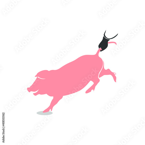 Pig logo vector minimal design on white background