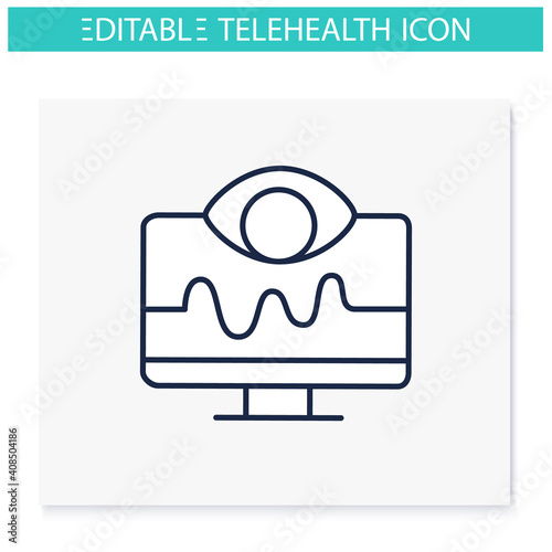Remote health monitoring line icon. Telehealth medical care. Virtual medical consultation. Telemedicine, health care concept. Online medical examinations. Isolated vector illustration.Editable stroke 