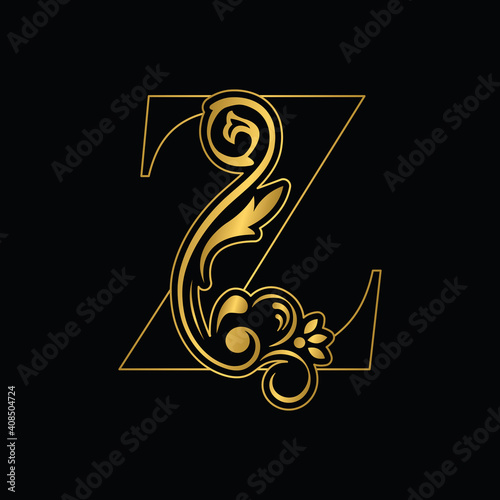 Golden letter Z. flower letters. Vintage ornament initial Alphabet. Logo vector	
