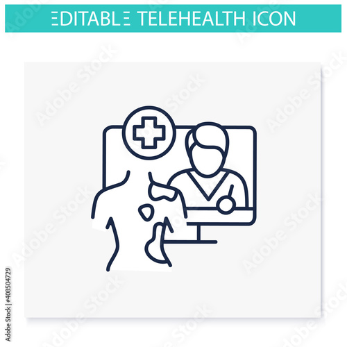 Teledermatology line icon. Telehealth medical care. Virtual dermatology consultation. Telemedicine, health care concept. Online medicine, skin examination.Isolated vector illustration.Editable stroke 