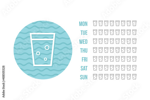 Printable water tracker for week or month. Bullet journal water tracker sticker. Drinking enough water challenge.