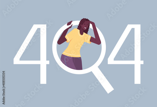 African-American young woman in error number sign on grey