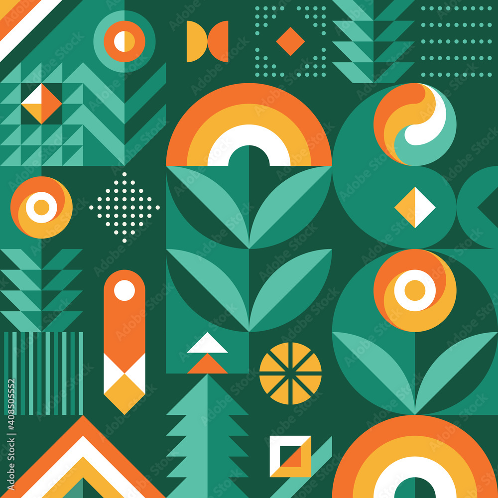 Abstract geometric vector pattern in Scandinavian style. Agriculture symbol. Harvest of garden. Background illustration graphic design. 