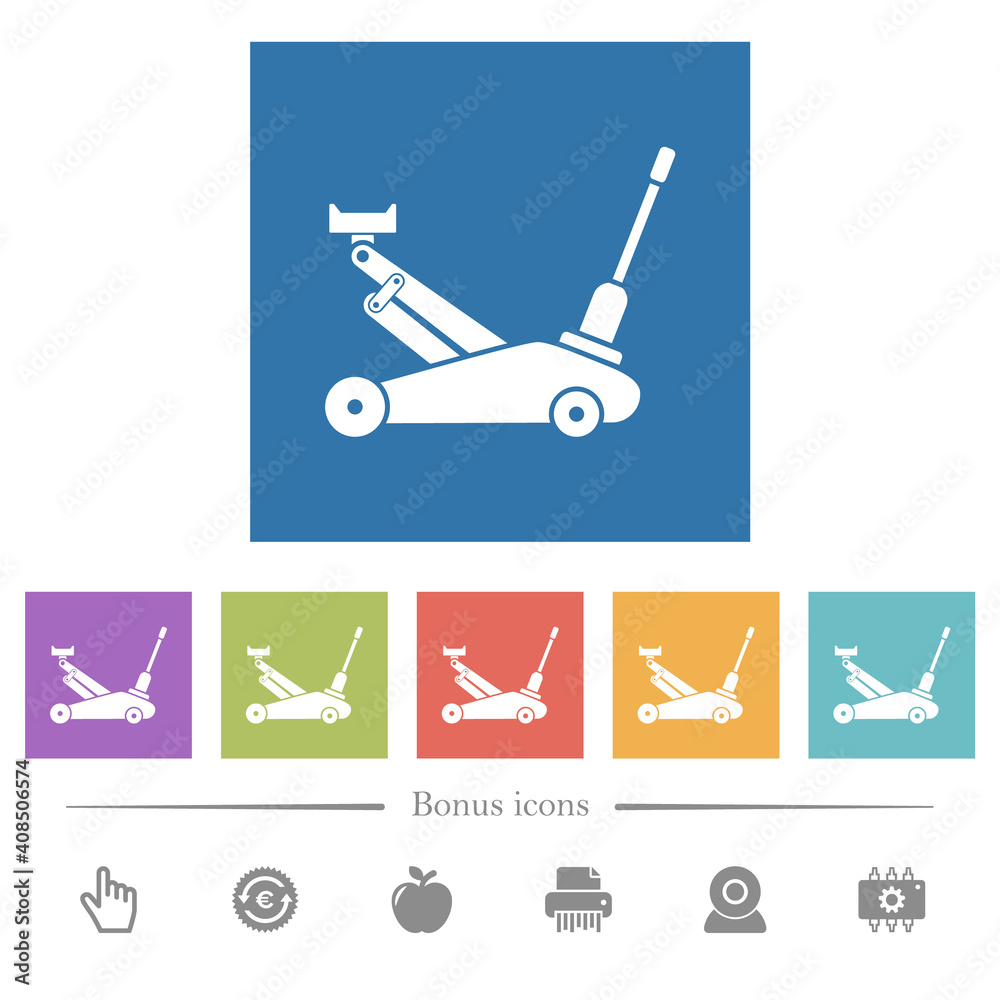 Car jack flat white icons in square backgrounds Car jack flat white icons in square backgrounds