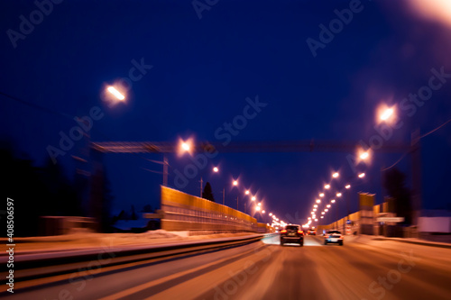 Light headlights in the dark, the movement of cars from the viewer © Наталия Пономарева