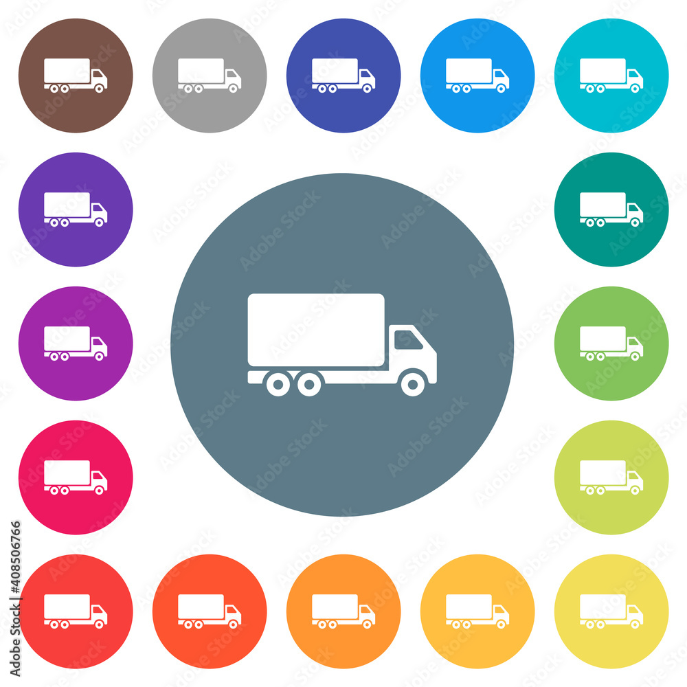 Freight car flat white icons on round color backgrounds