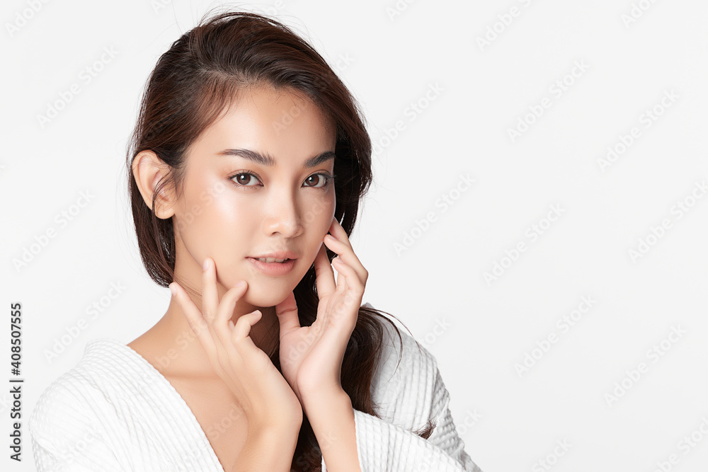 Beautiful young asian woman with clean fresh skin on white background, Face care, Facial treatment, Cosmetology, beauty and spa, Asian women portrait Beautiful young asian woman with clean fresh skin on white background, Face care, Facial treatment, Cosmetology, beauty and spa, Asian women portrait