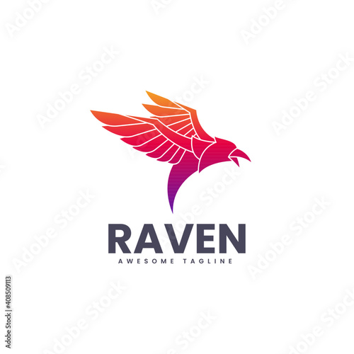 Vector Logo Illustration Raven Gradient Colorful Style.