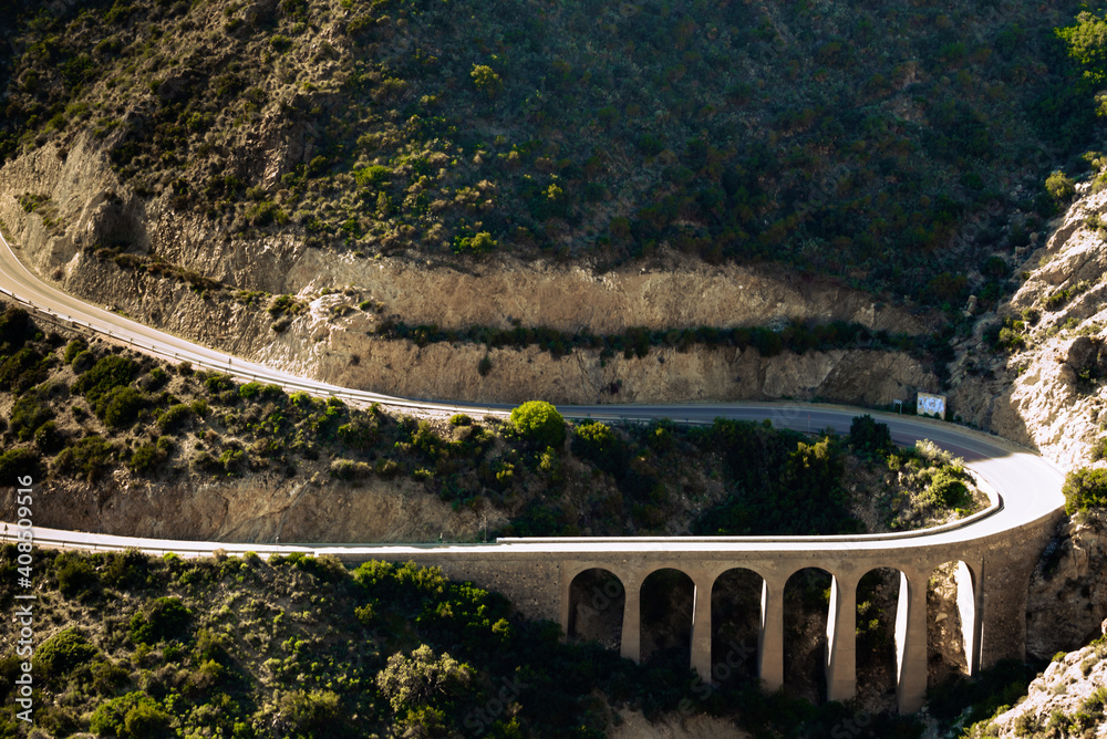 Fototapeta premium Road and viaduct from Granatilla viewpoint, Spain