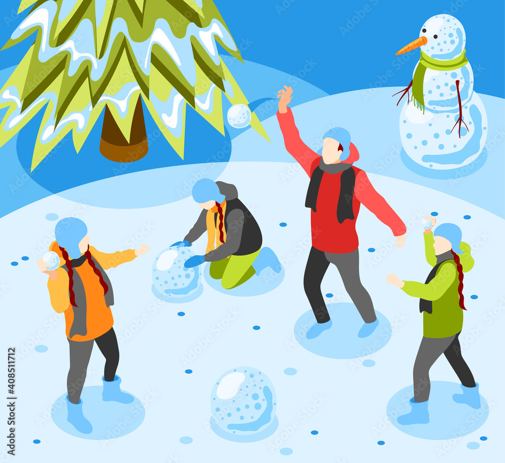 Winter Fun Isometric Background Winter Fun Isometric Background