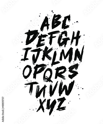 Vector Hand Drawn Alphabet Font. Brush painted letters. Lettering.
