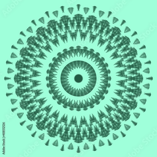 Mandala in green color for relaxation and meditation. Patterns for decoration. The mandala pattern. Blue ethnic patterns. An abstraction. 