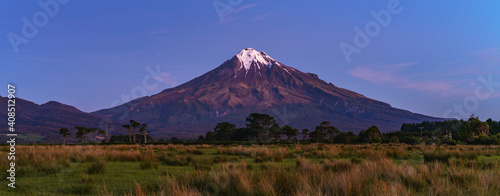 blue hour at cone volcano mount taranaki  new zealand