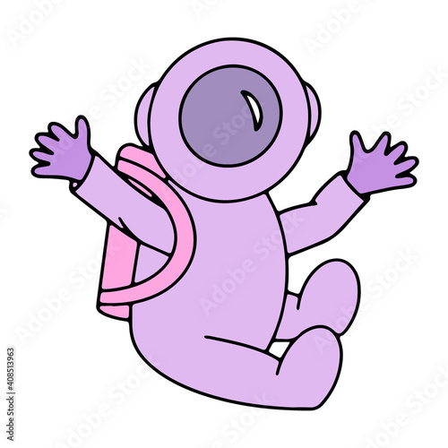 Doodle astronaut, Cosmonaut. Space. Cosmonautics Day. Isolated element, object on a white background. Hand-drawn. Vector illustration for children