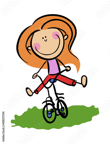  Cartoon Young Woman rides bicycle . Concept of love cycling stock illustration