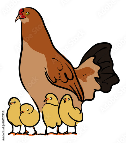 Hen with chicks stock illustration