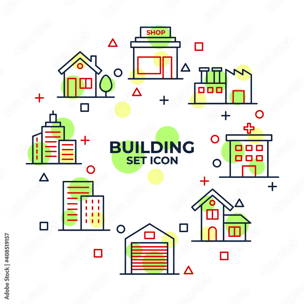 Building web icon set. Simple Building icons collection vector illustration. Building web icon set. Simple Building icons collection vector illustration.