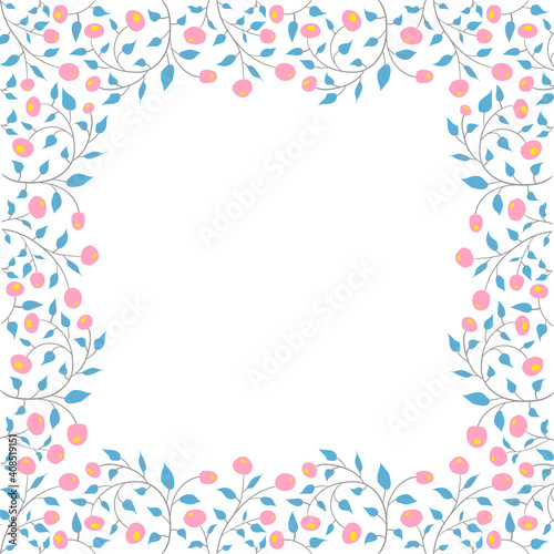 Vector colorful flowers and berries seamless frame ornament pattern with hand drawn flowers on light background
