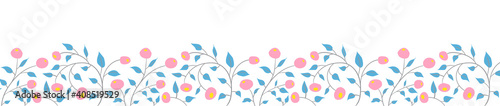 Vector colorful flowers and berries seamless border ornament pattern with hand drawn berries and leaves