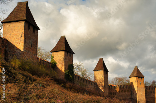 Medieval city walls in Nymburk Czechia 14th century with sky