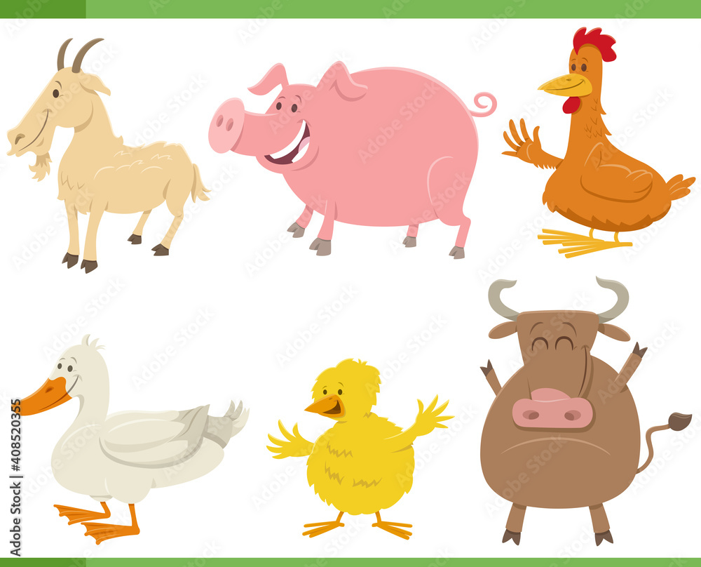 Fototapeta premium cartoon funny farm animal characters set