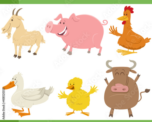 cartoon funny farm animal characters set