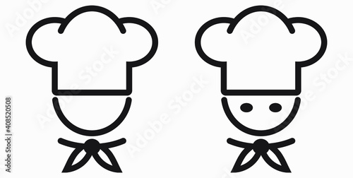 Chef icon. Kitchen utensils. Cafe icon. Fast food illustration. Vector icon.
