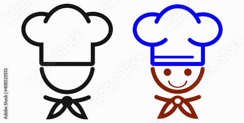 Chef icon. Kitchen utensils. Cafe icon. Fast food illustration. Vector icon.
