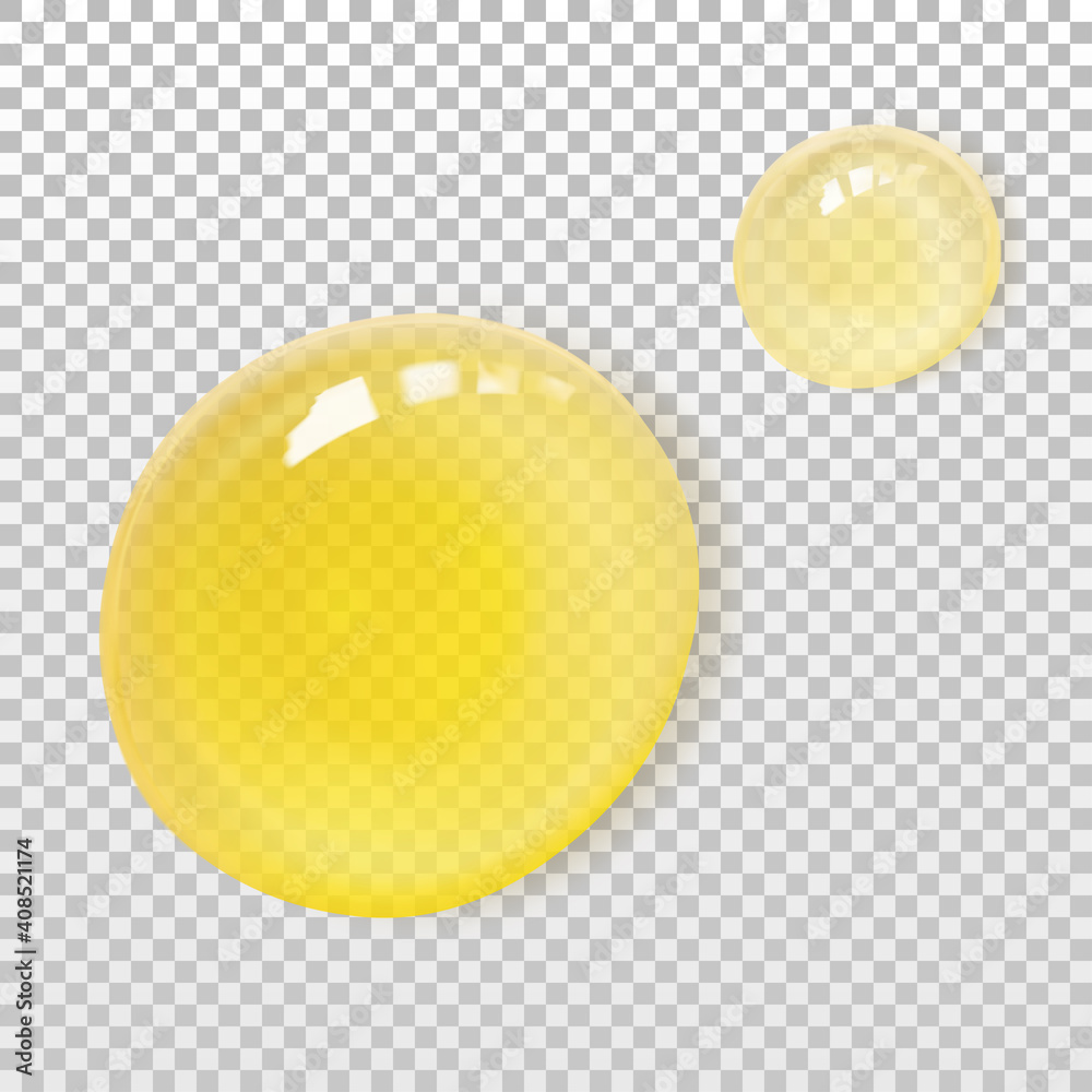 Transparent oil drops realistic vector illustration isolated. Skincare serum - obrazy, fototapety, plakaty 