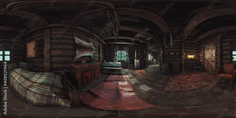VR360 view of old log home interior VR360 view of old log home interior