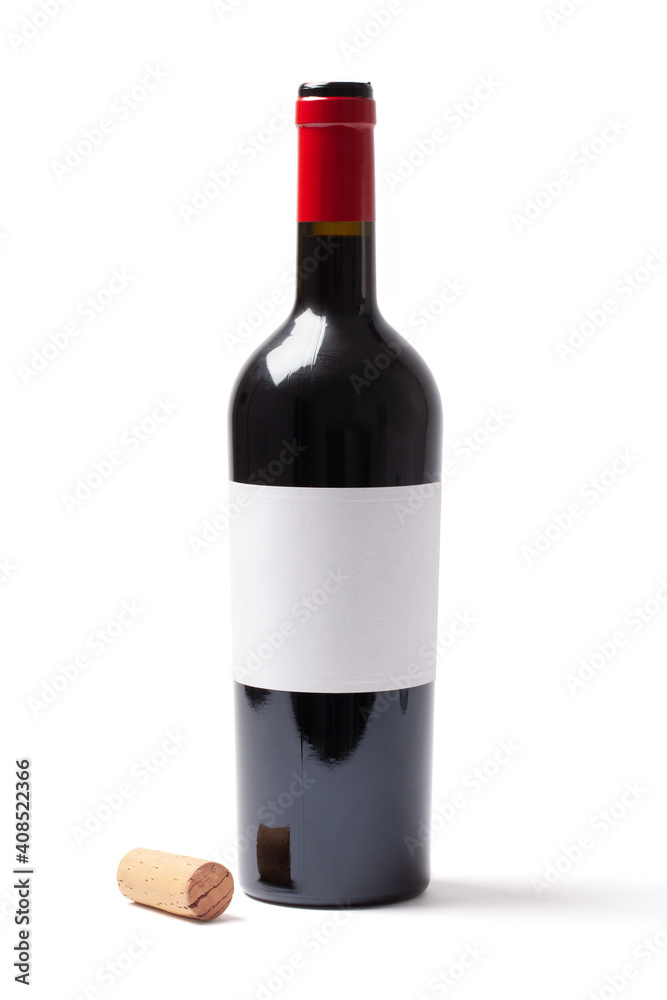 Open Wine Bottle with Cork on White Open Wine Bottle with Cork on White