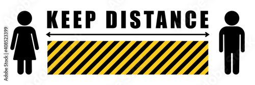 Social distancing signage or floor sticker. Keep distance sign. Man and woman icon. Vector illustration