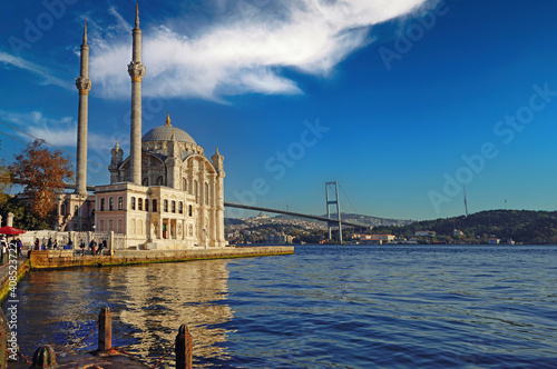 Ortaköy Mosque, known by the public, is a Neo Baroque style mosque .