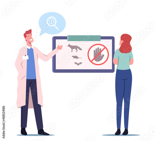 Medical Awareness of Rabies Infection, Male Doctor Character Presenting Information about Animals Carriers of Rabies
