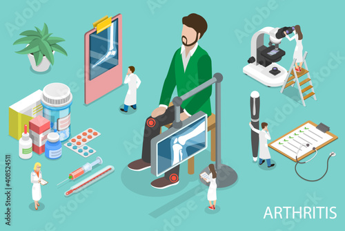 3D Isometric Flat Vector Conceptual Illustration of Arthritis, Treatment of Joints Disorder.